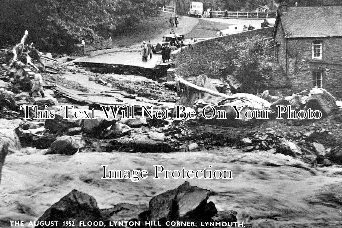DE 4526 - August Flood, Lynton Hill Corner, Lynmouth, Devon 1952