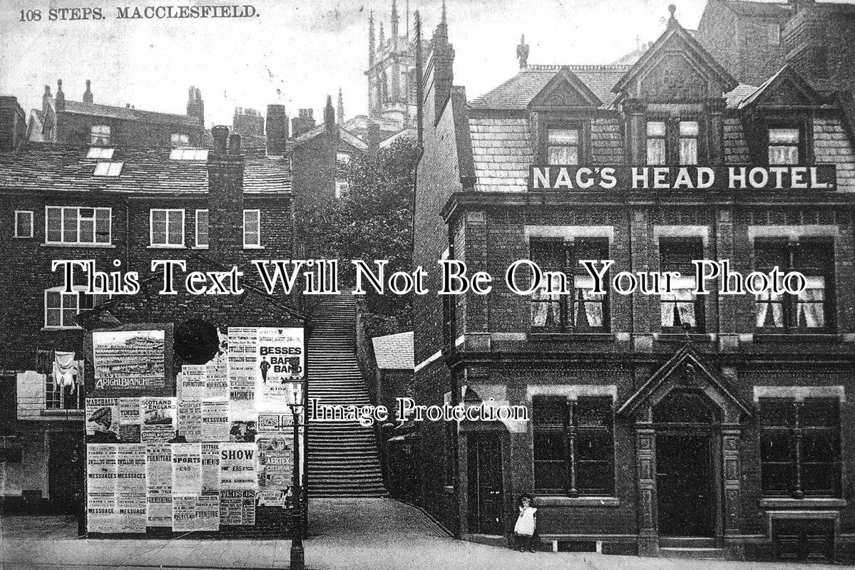 CH 2930 - 108 Steps & Nags Head Hotel, Macclesfield, Cheshire c1907