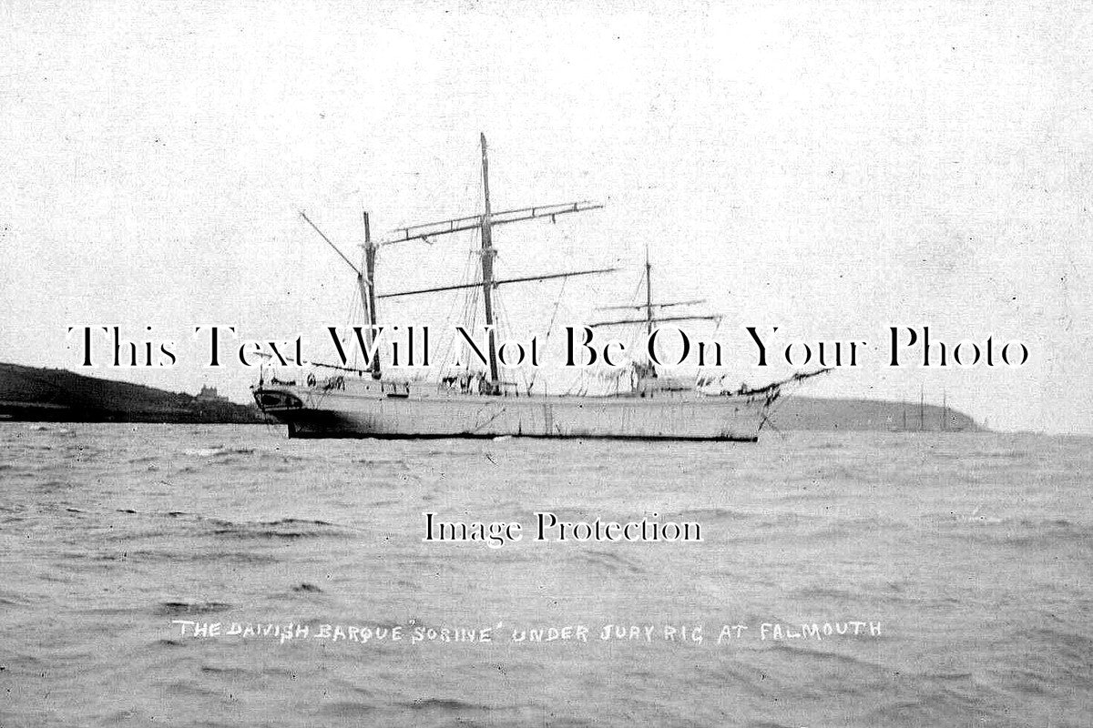 CO 1268 - Danish Barque Sorine Under Jury Rig, Falmouth, Cornwall