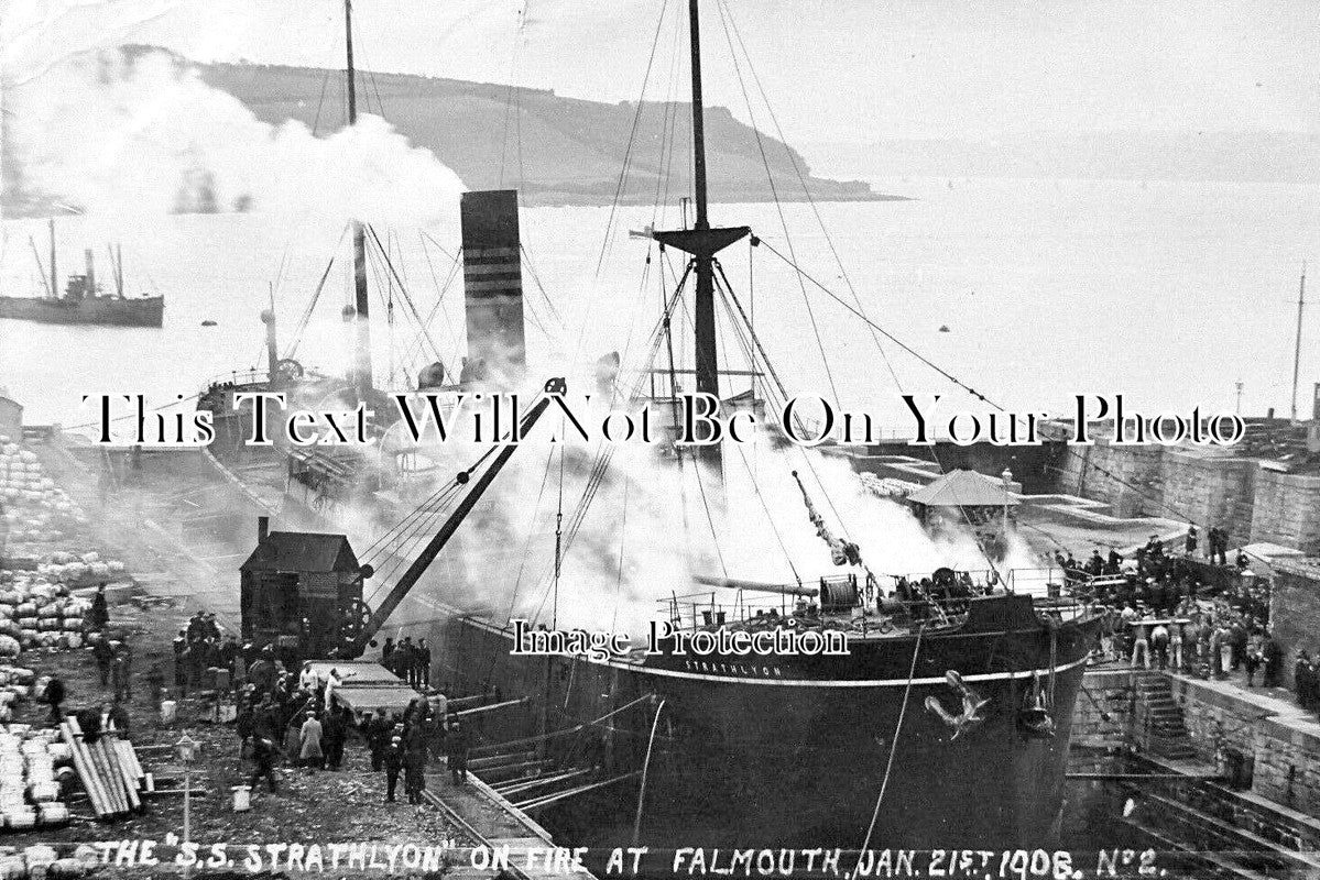 CO 2175 - SS Strathlyon On Fire, Falmouth, Cornwall 1908
