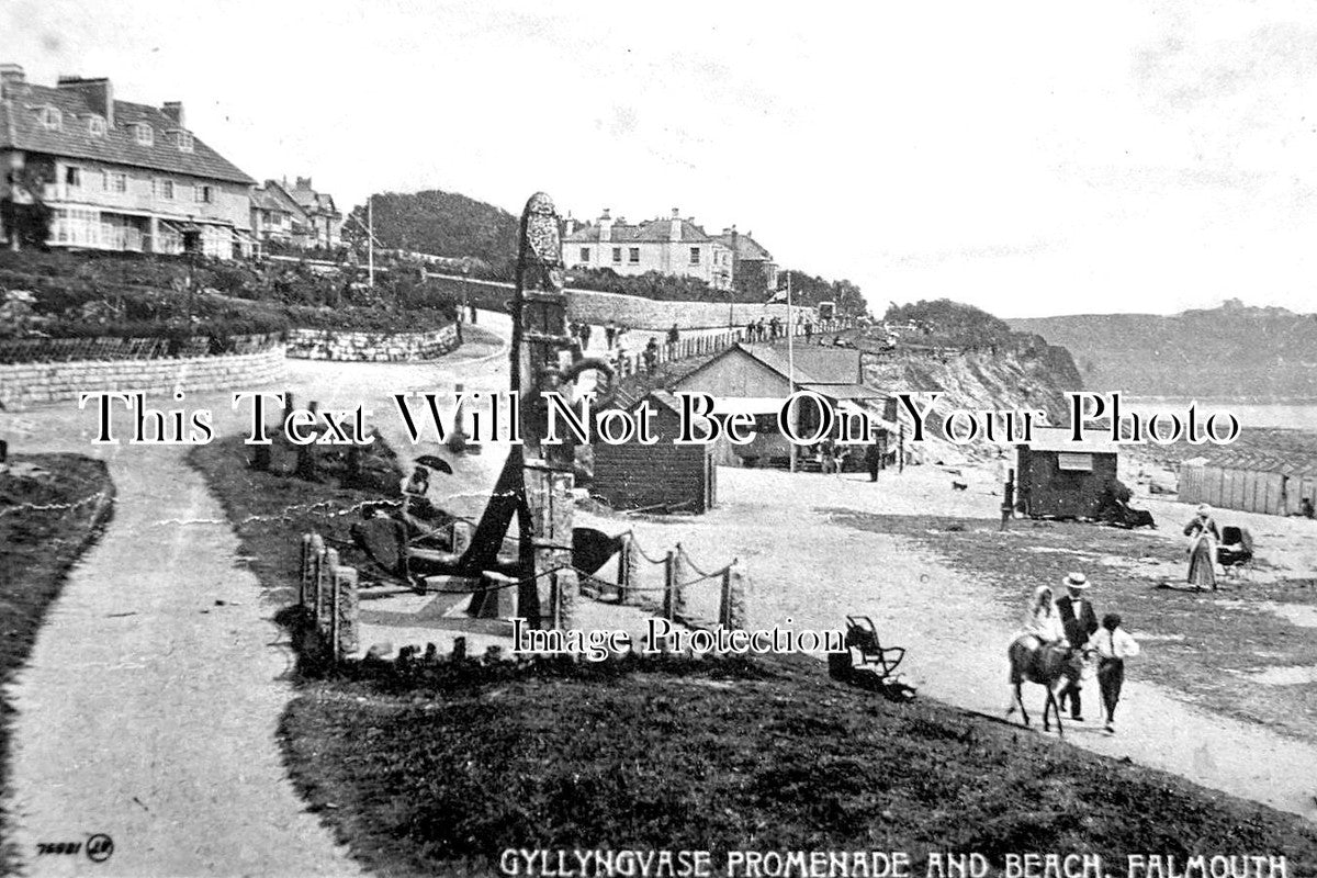 CO 3707 - Gyllyngvase Promenade & Beach, Falmouth, Cornwall c1913