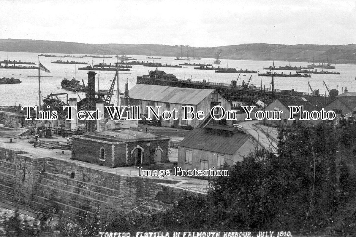 CO 3790 - Royal Navy Torpedo Flotilla, Falmouth Harbour, Cornwall 1910