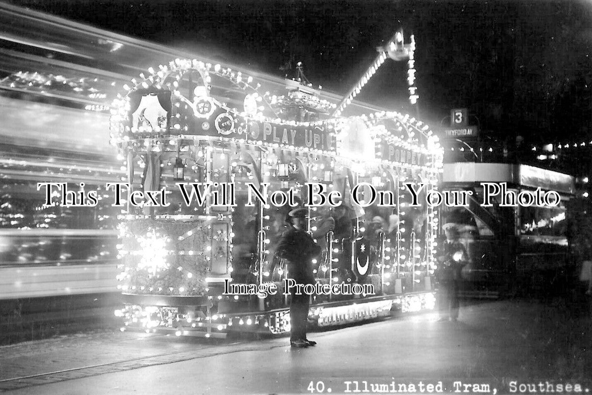 HA 2761 - Illuminated Portsmouth Tram At Southsea, Hampshire c1932
