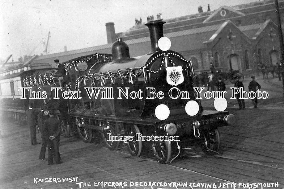 HA 809 - Kaiser's Visit, Emperor's Decorated Train Leaving Jetty, Portsmouth, Hampshire