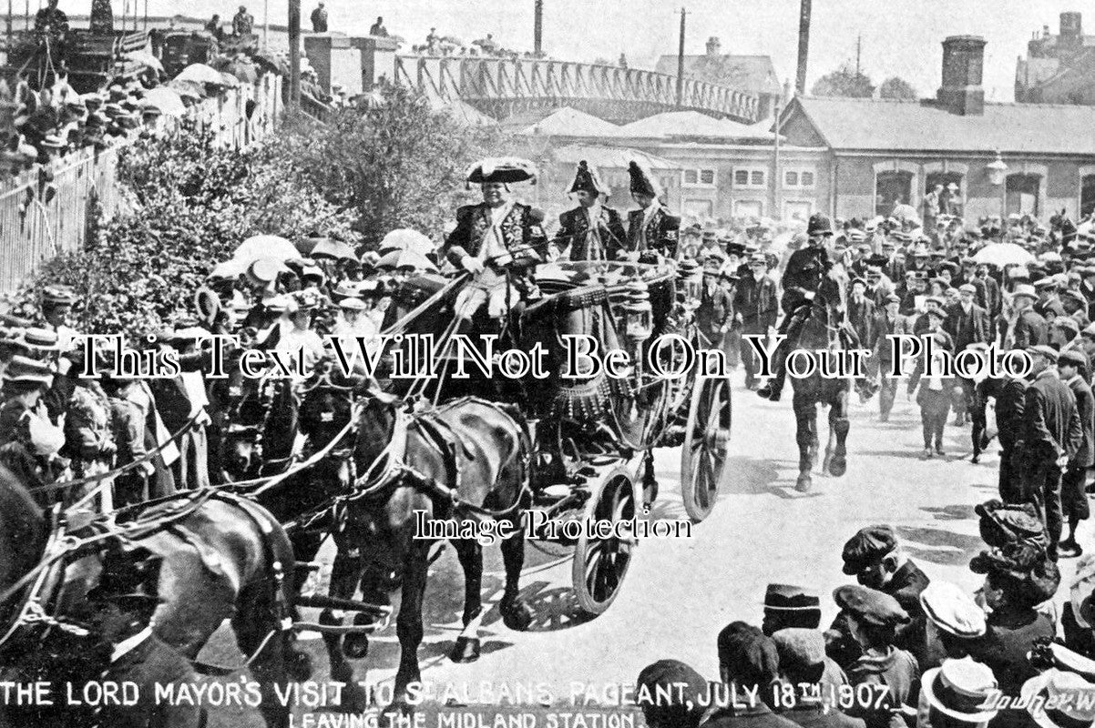HF 735 - Lord Mayors Visit Pageant, Leaving Midland Station, St Albans, Hertfordshire 1907