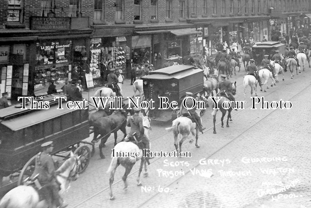 LA 2517 - Liverpool Strike, Scots Greys Guarding Prison Vans, Lancashire 1911