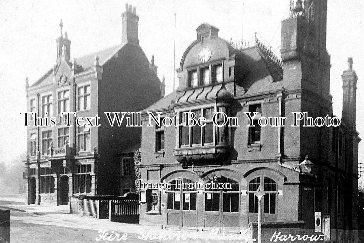 LO 1182 - Harrow Fire Station & Bank, London c1912