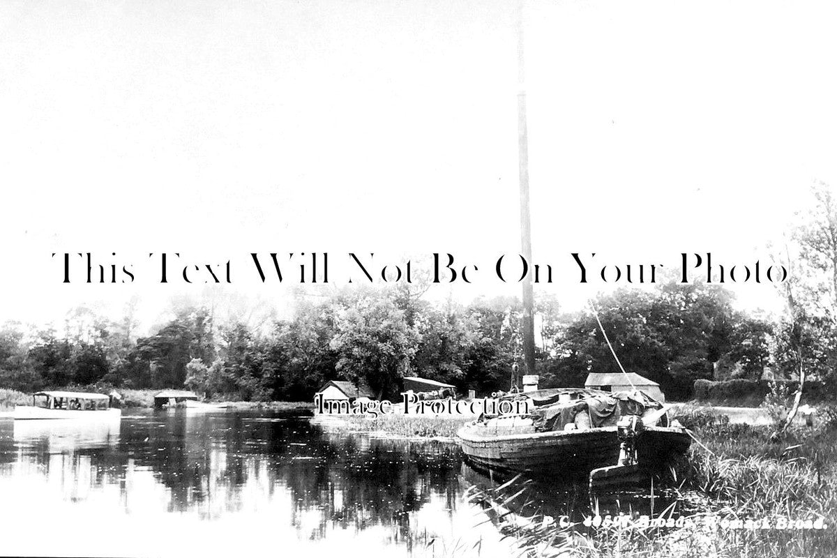 NF 1919 - Womack Broad With Moored Wherry, Norfolk