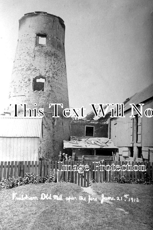 NF 2177 - Old Mill After Fire, Windmill, Foulsham, Norfolk 1912