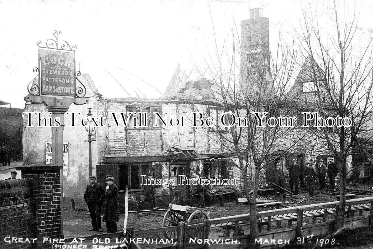 NF 3705 - Cock Inn Pub Great Fire, Old Lakenham, Norwich, Norfolk 1908