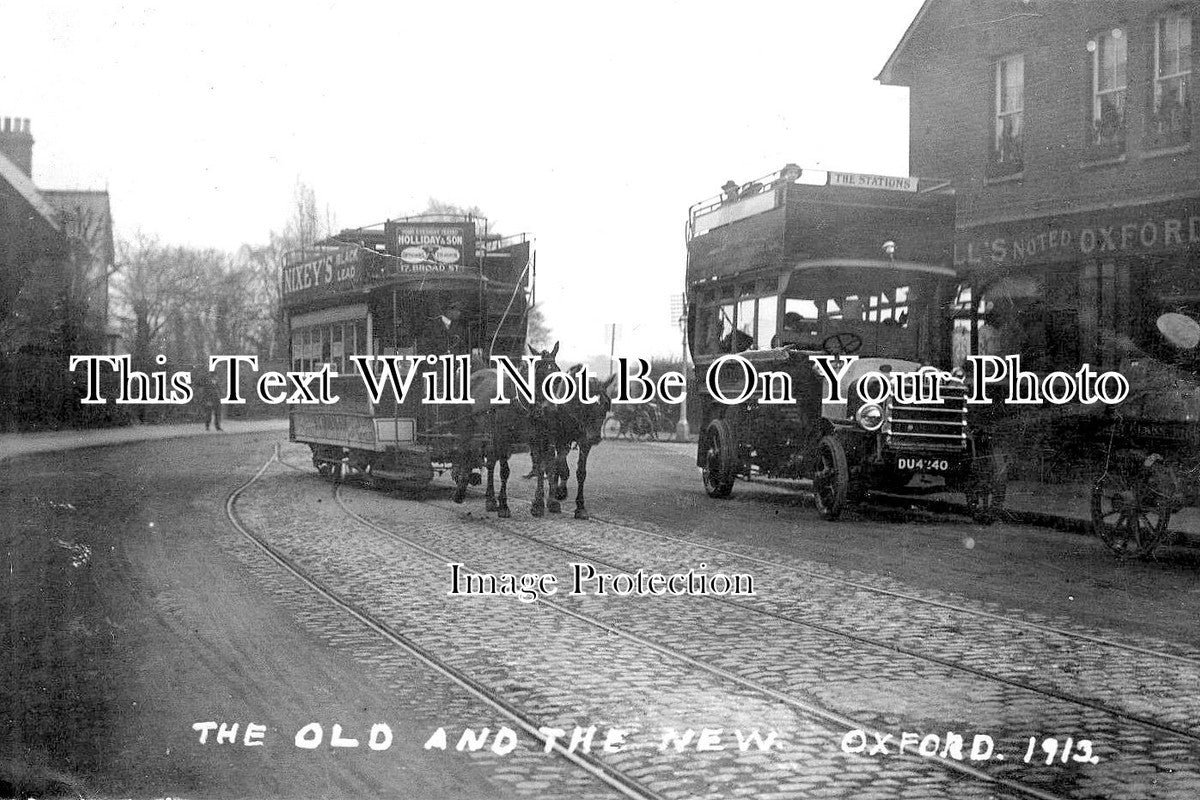 OX 843 - Horse Drawn Tram & Motor Bus, Oxford, Oxfordshire 1913
