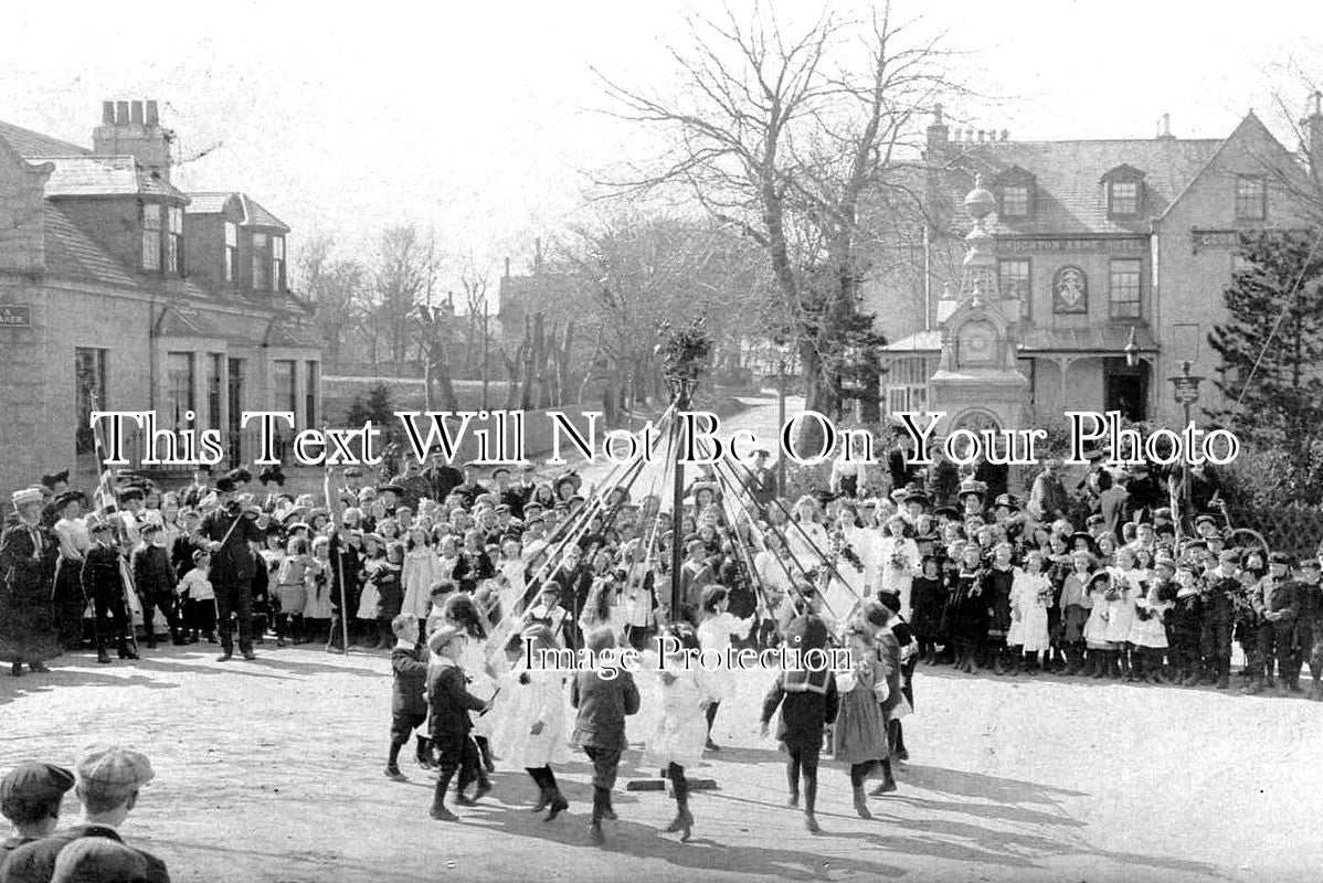SC 1914 Maypole Dancing, Main Street, Alford, Scotland JB Archive