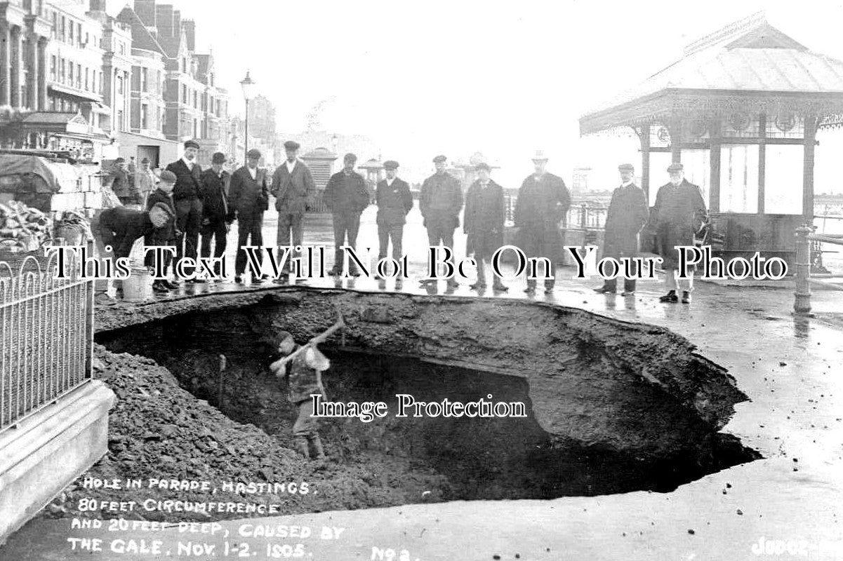 SX 1381 - Hole In Parade Caused By The Gale, Hastings, Sussex 1905