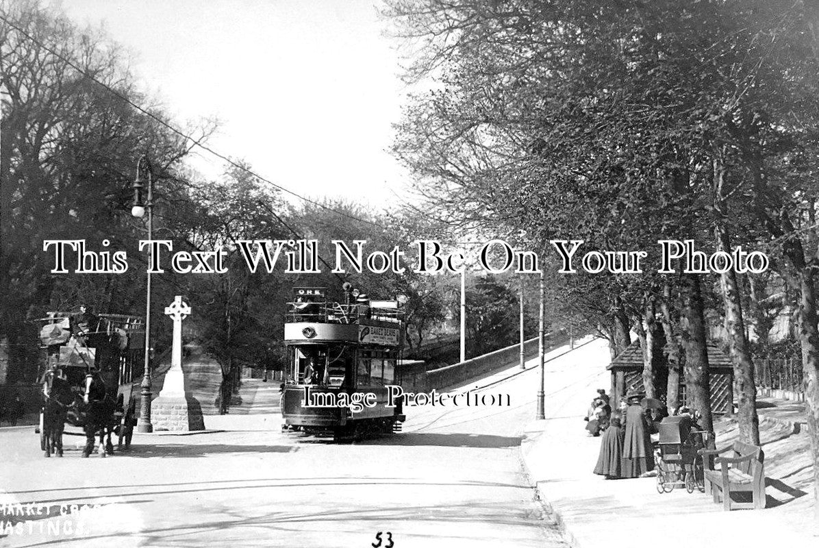 SX 1999 - Market Cross, Hastings Tram, Sussex c1905