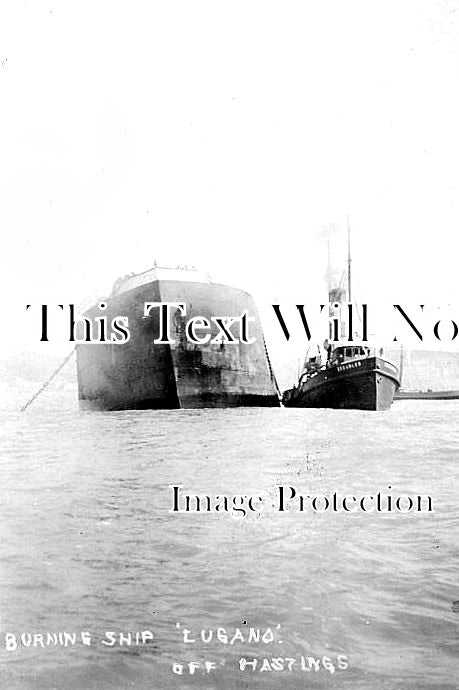 SX 4062 - Burning Ship The Lugano Off Hastings, Sussex 1906