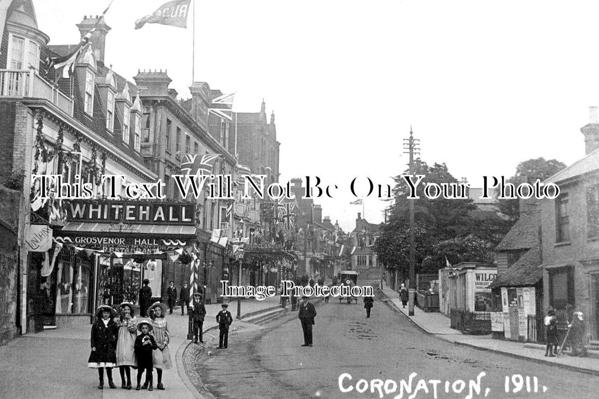SX 4345 - Coronation Decorations, London Road, East Grinstead, Sussex 1911