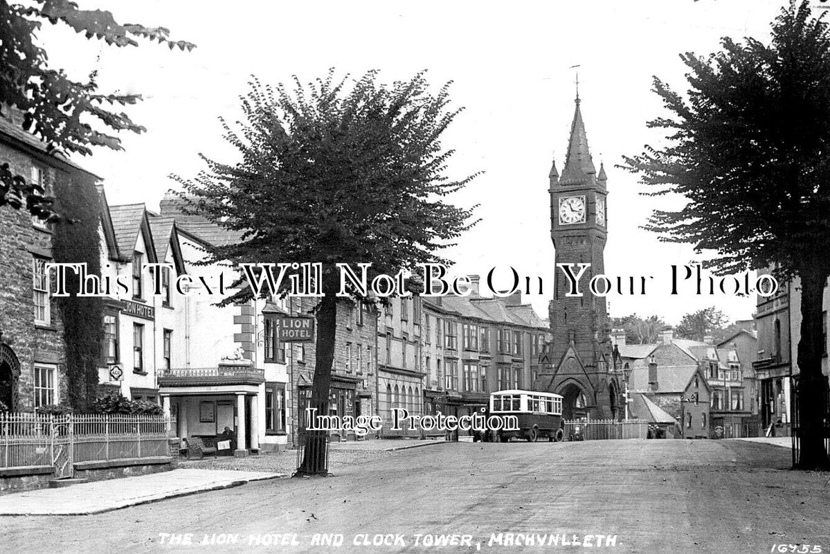 WL 2825 - The Lion Hotel & Clock Tower, Machynlleth, Wales c1951