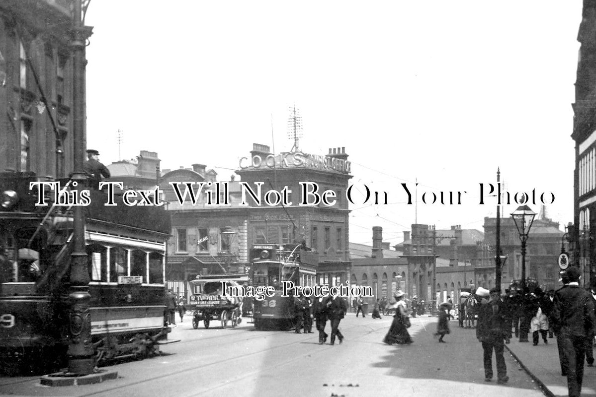 YO 3760 - Market Place Trams, Sheffield, Yorkshire c1904
