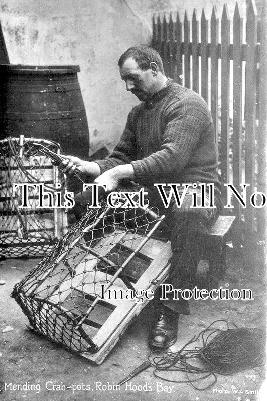 YO 4764 - Fisherman Mending Crab Pots, Robin Hoods Bay, Yorkshire