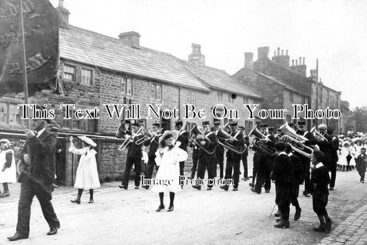 LA 7376 - Brass Band Parade, Fence Near Nelson, Lancashire c1906