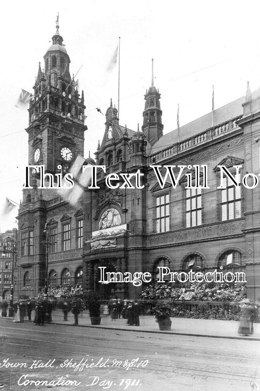 YO 13909 - Coronation Day, Sheffield Town Hall, Yorkshire 1911