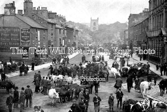 YO 14071 - Skipton Market Place, Cattle Sale, Yorkshire c1903