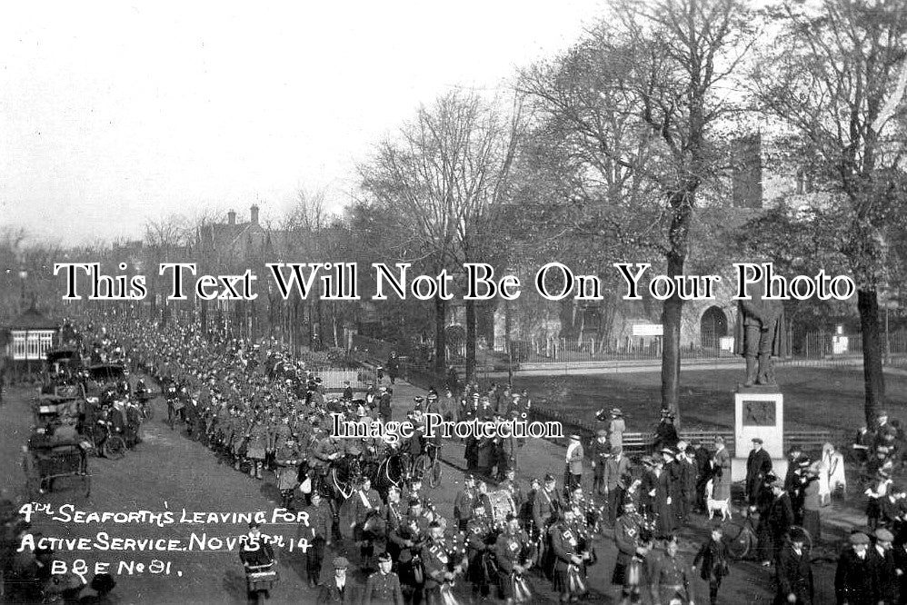 BF 1715 - 4th Seaforth Highlanders Leaving Bedford, Bedfordshire WW1