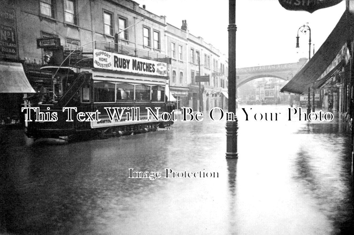 BR 432 - Zetland Street Tram In Flood, Bristol c1914