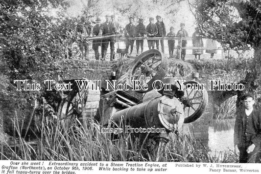 BU 1557 - Traction Engine Accident At Grafton, Northamptonshire c1906