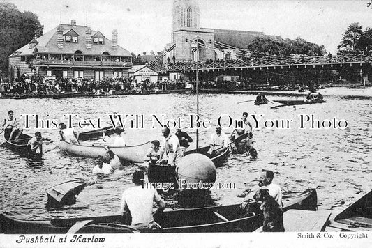 BU 474 - Boatmen Playing 'Pushball' On The Thames, Marlow, Buckinghamshire