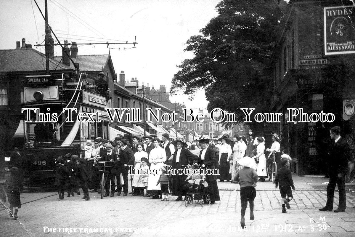 CH 1337 - 1st Tram Entering Sale Moor, Cheshire 1912