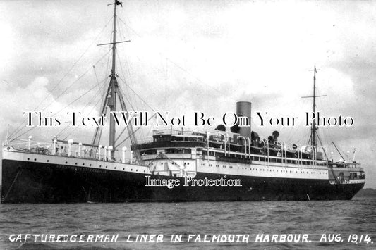 CO 1227 - Captured German Liner On River, Falmouth, Cornwall WW1 1914
