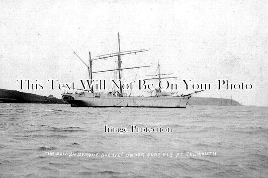 CO 1268 - Danish Barque Sorine Under Jury Rig, Falmouth, Cornwall