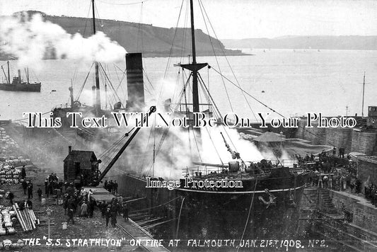 CO 1324 - SS Strathlyon On Fire At Falmouth, Cornwall 1908