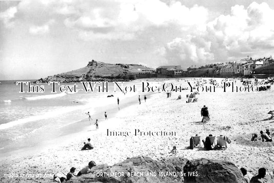 CO 1882 - Porthmeor Beach & Island, St Ives, Cornwall