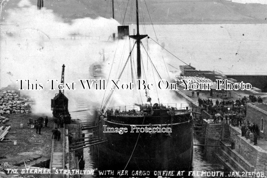CO 724 - The Steamer 'Strathlyon' On Fire, Falmouth, Cornwall 1908