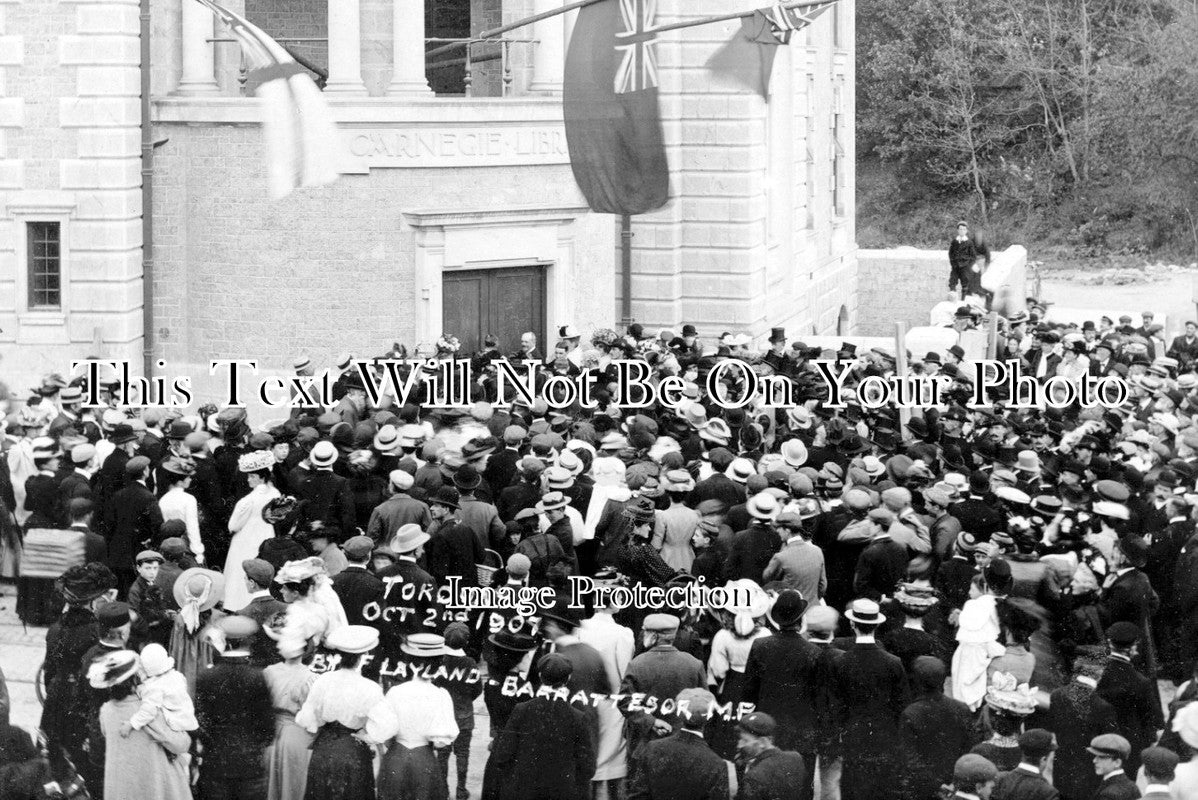DE 1310 - F Layland Barratt M.P Opening Carnegie Library, Torquay, Devon 1907