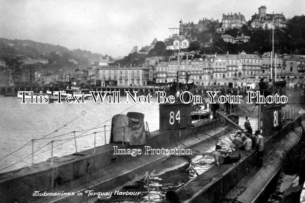 DE 755 - Submarines In Torquay Harbour, Devon c1915