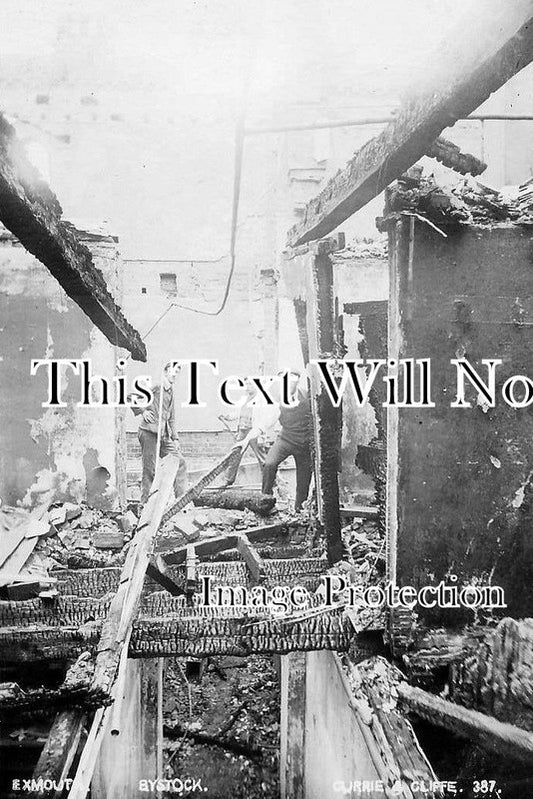 DE 955 - Bystock Men examine Fire Disaster, Exmouth, Exeter, Devon