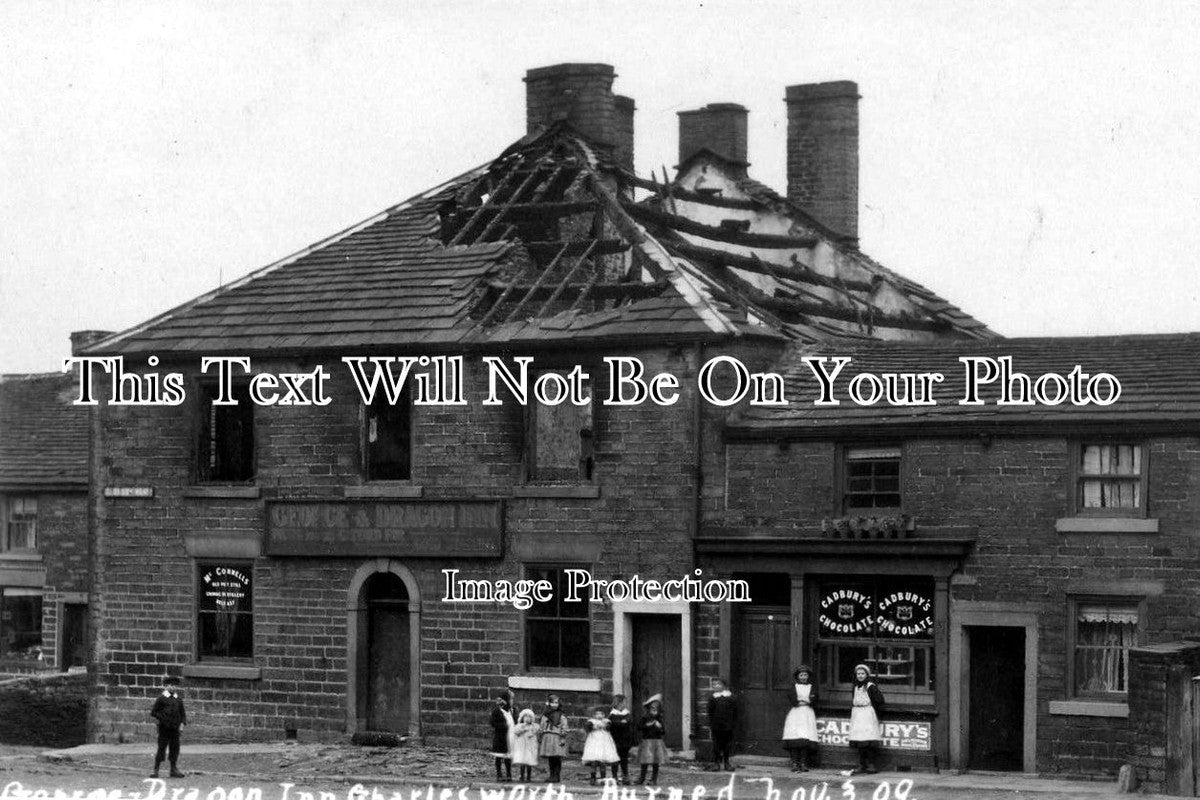 DR 426 - George & Dragon Inn After The Fire, Charlesworth, Derbyshire 1909