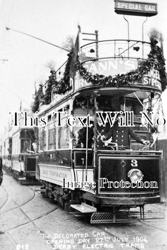 DR 730 - Decorated Tram Car, Opening Day, Derby, Derbyshire 1904