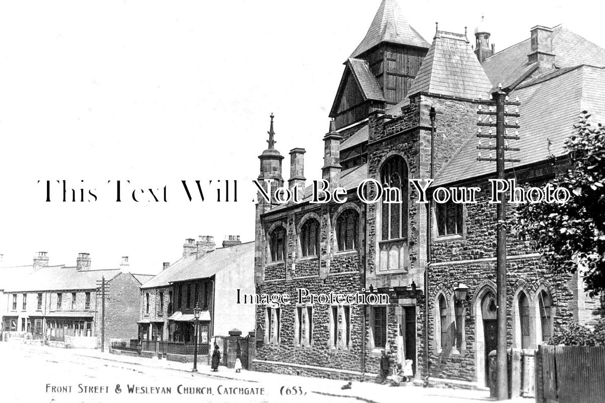 DU 1413 - Front Street & Methodist Church, Catchgate, County Durham c1911