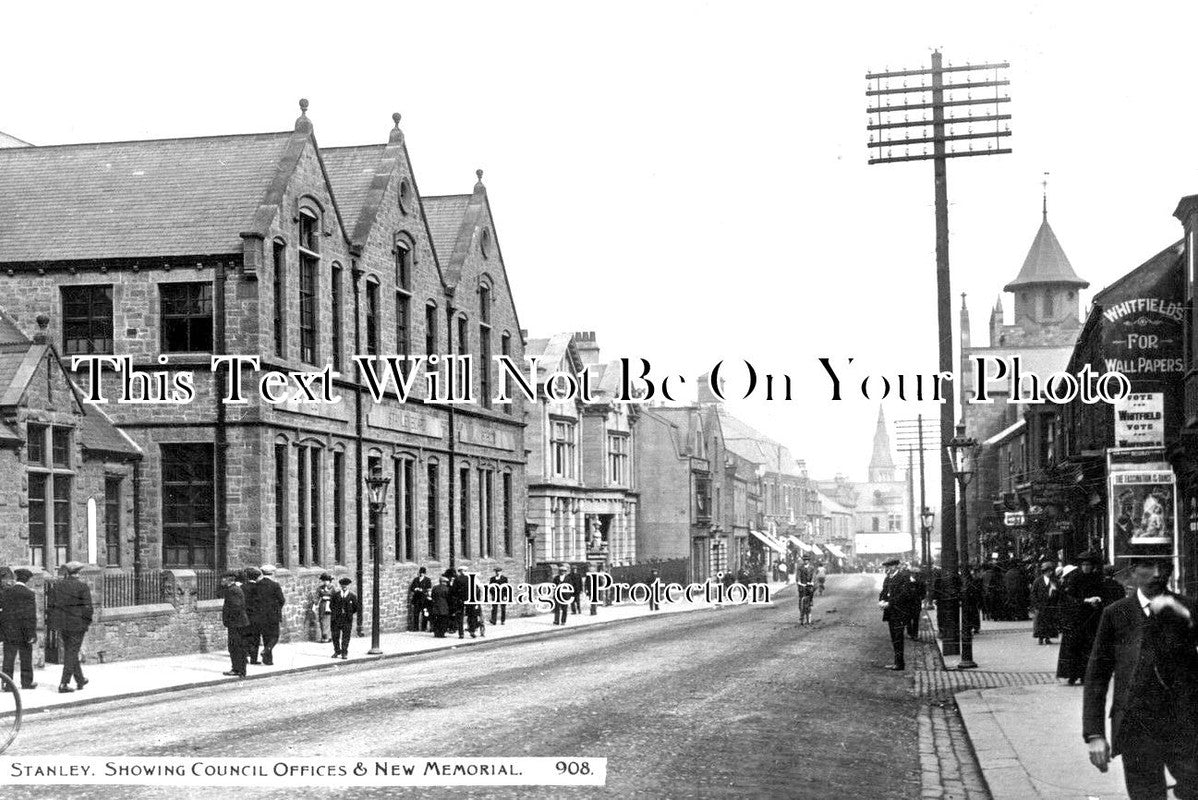 DU 1455 - Council Offices & New Memorial, Stanley, County Durham c1915