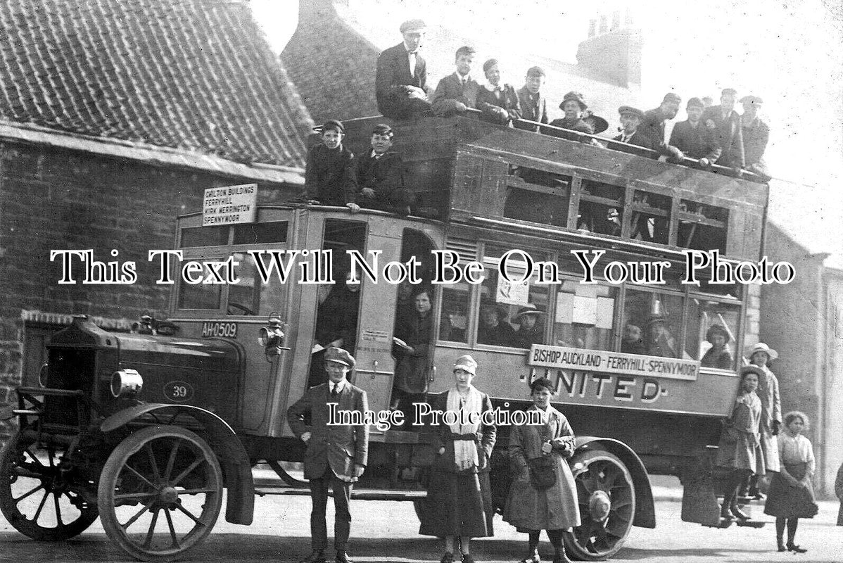 DU 2076 - Bishop Auckland, Ferryhill, Spennymoor Bus, County Durham c1920