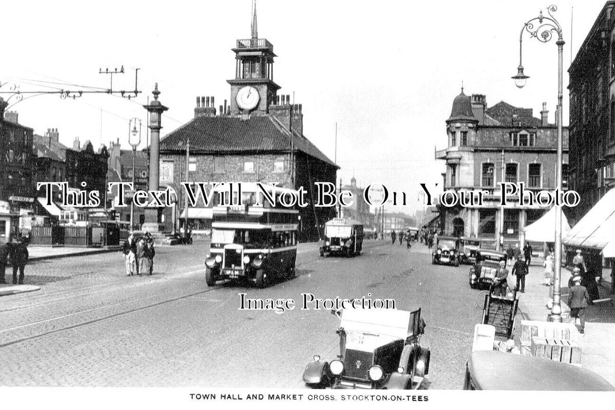 DU 2524 - Town hall & Market Cross, Stockton On Tees, County Durham c1930