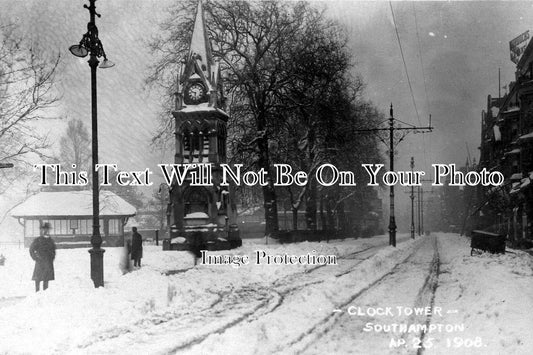 HA 1073 - Clock Tower In Snow Storm, Southampton, Hampshire c1908