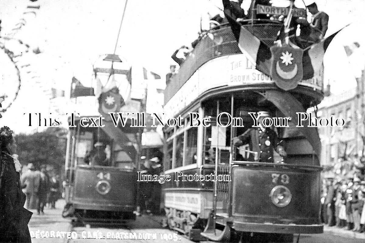 HA 4430 - Decorated Tram Cars, Portsmouth, Hampshire 1905