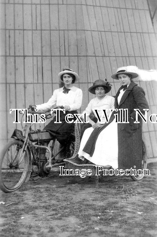 HF 1855 - Three Women, Motorcycle & Sidecar, Watford, Hertfordshire