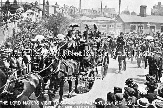 HF 735 - Lord Mayors Visit Pageant, Leaving Midland Station, St Albans, Hertfordshire 1907