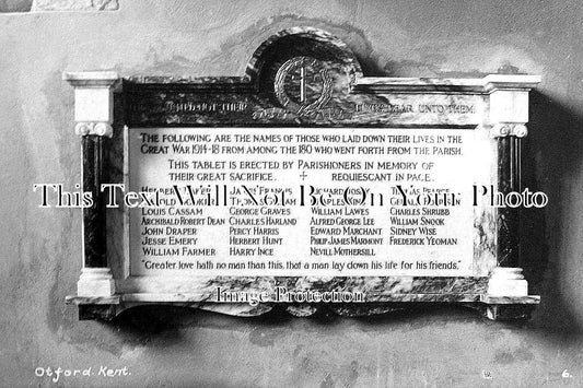 KE 1811 - WW1 War Memorial Plaque, Otford Church, Kent